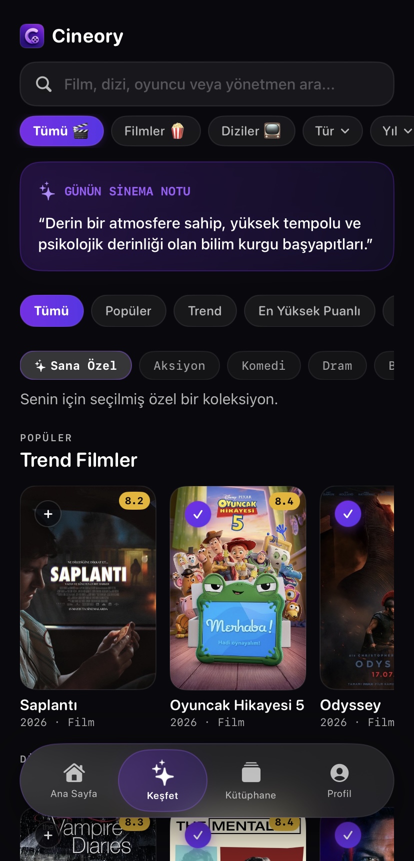 Cineory discover screen